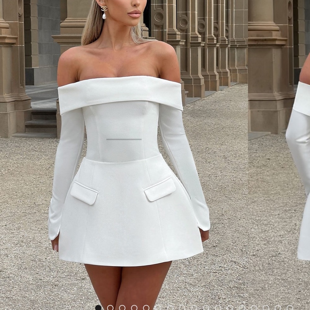 White Off-Shoulder Long Sleeve Sheath Top